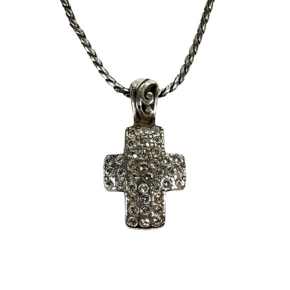 Brighton Cross Swarovski Crystals Pendant Necklace Reversible Scrollwork Design - Picture 1 of 13